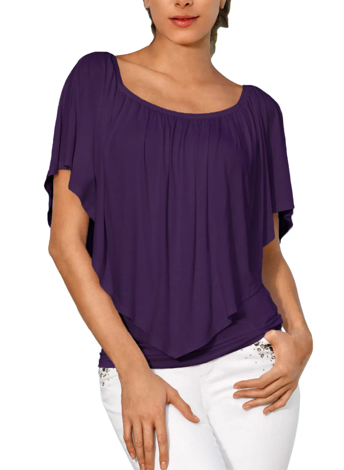 Sexy Purple Multi-way Ruffle Women Top