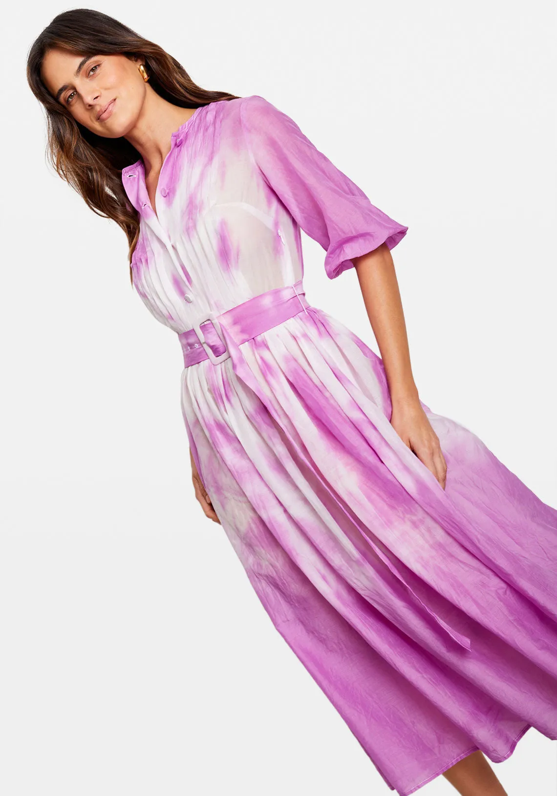 SILK COTTON PLEAT DRESS BERRY