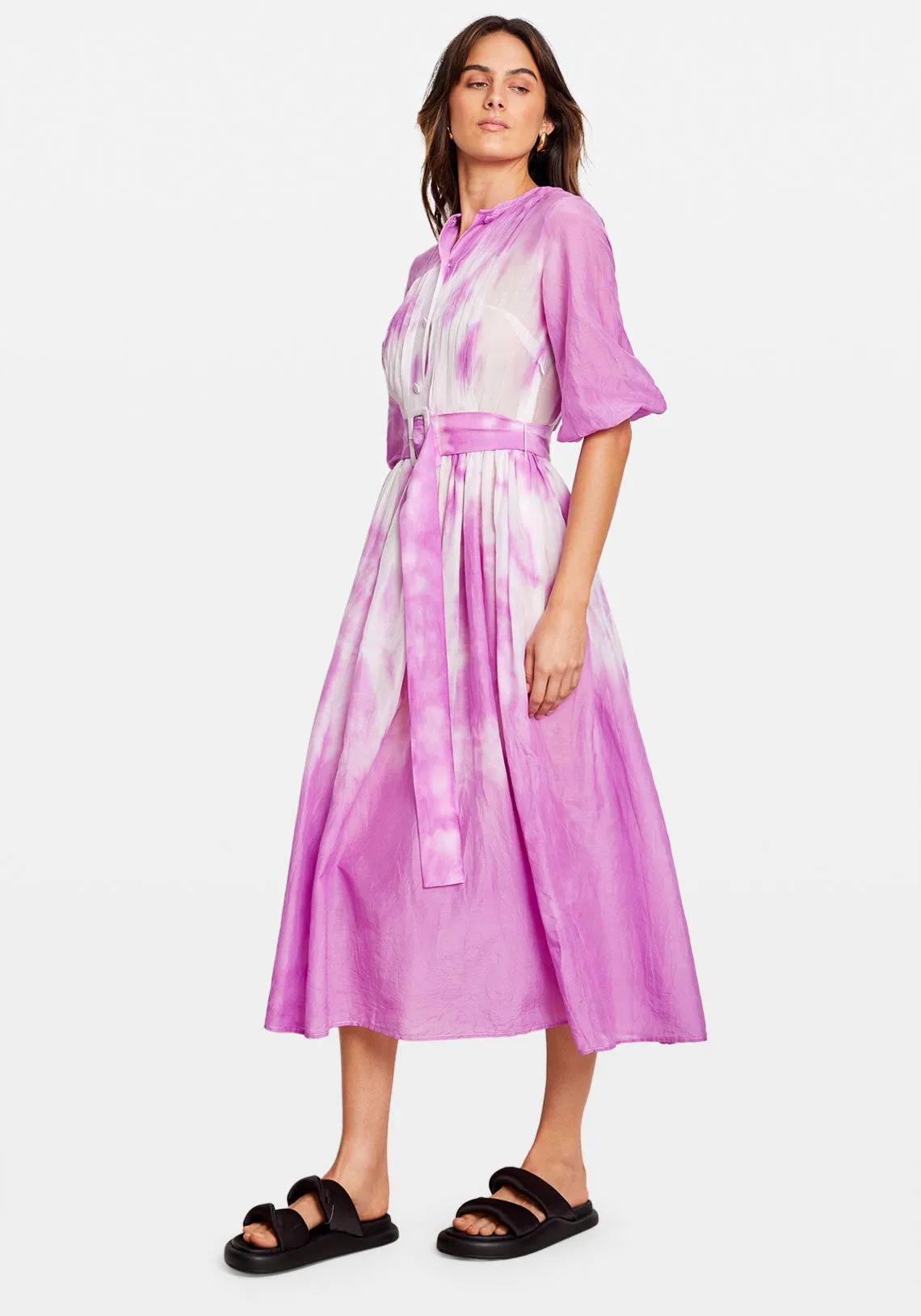 SILK COTTON PLEAT DRESS BERRY