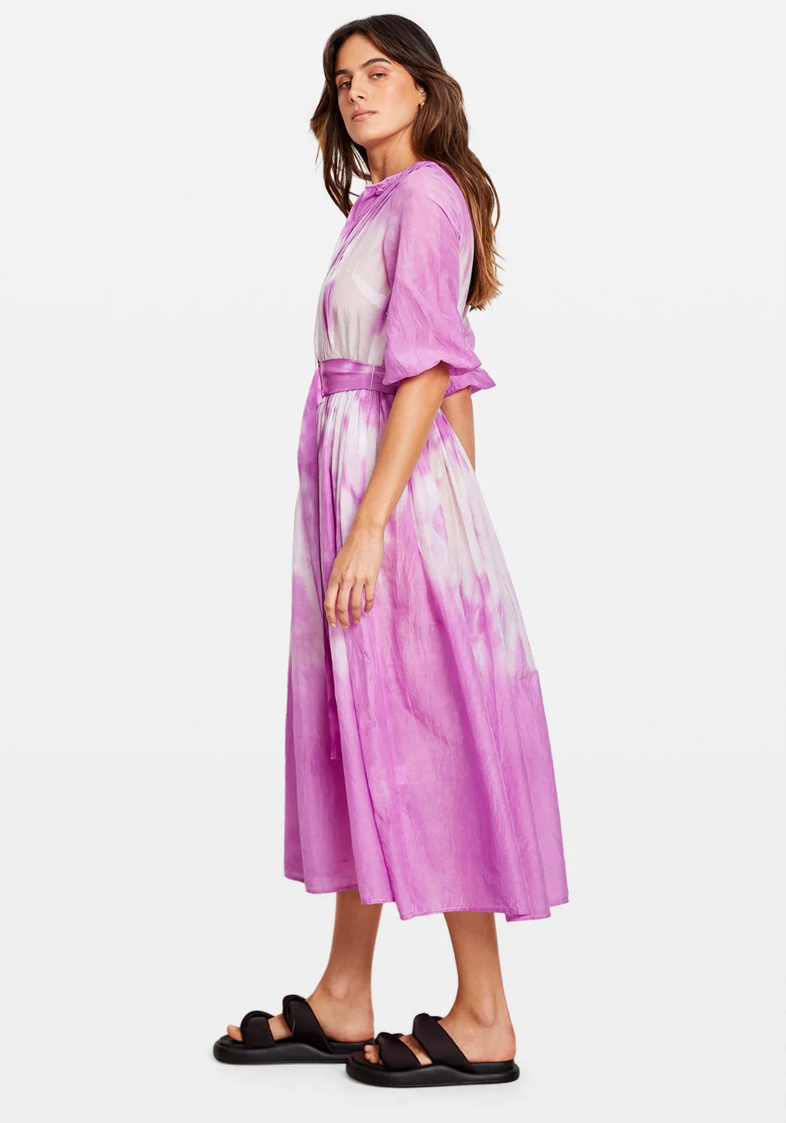 SILK COTTON PLEAT DRESS BERRY