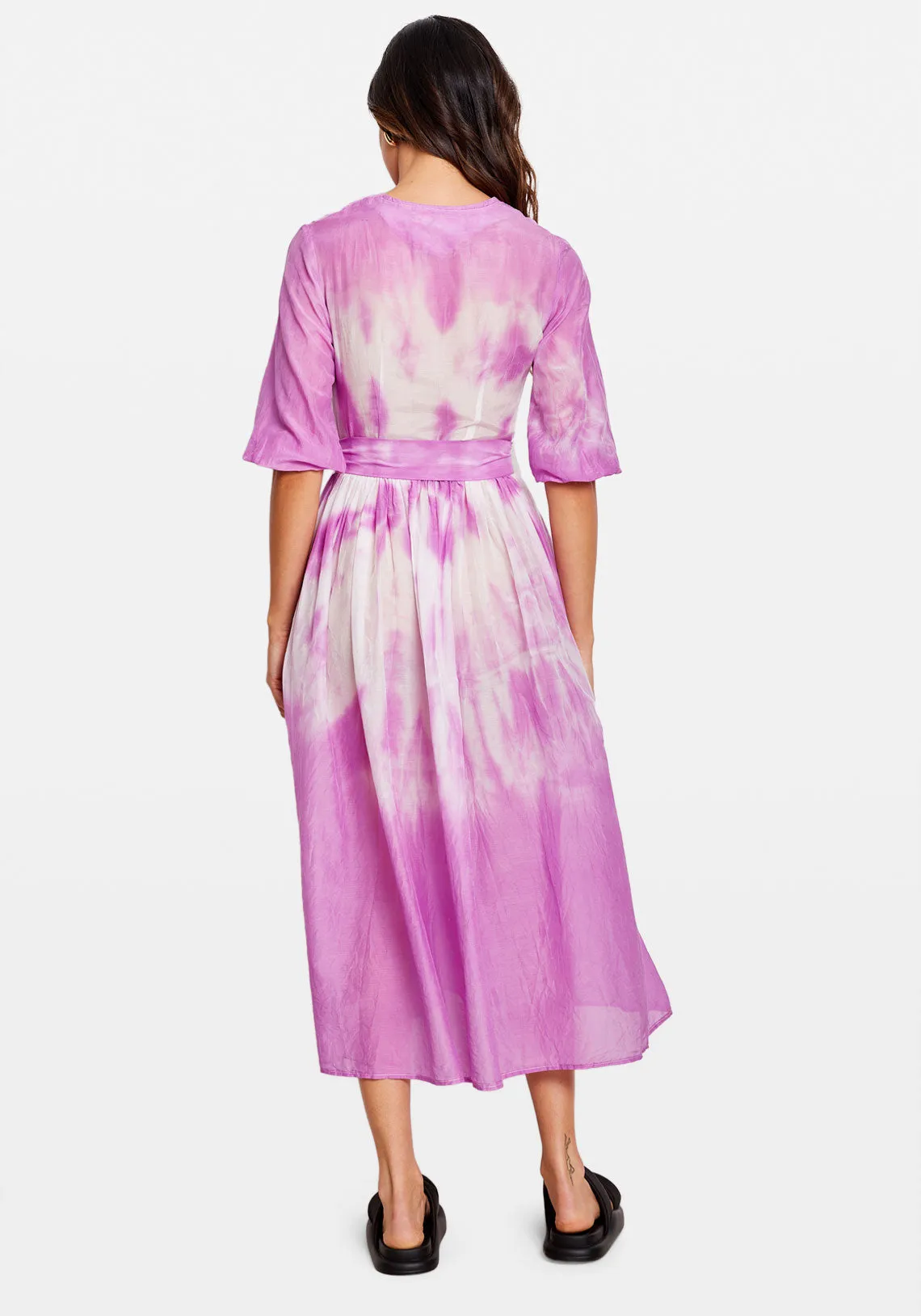 SILK COTTON PLEAT DRESS BERRY
