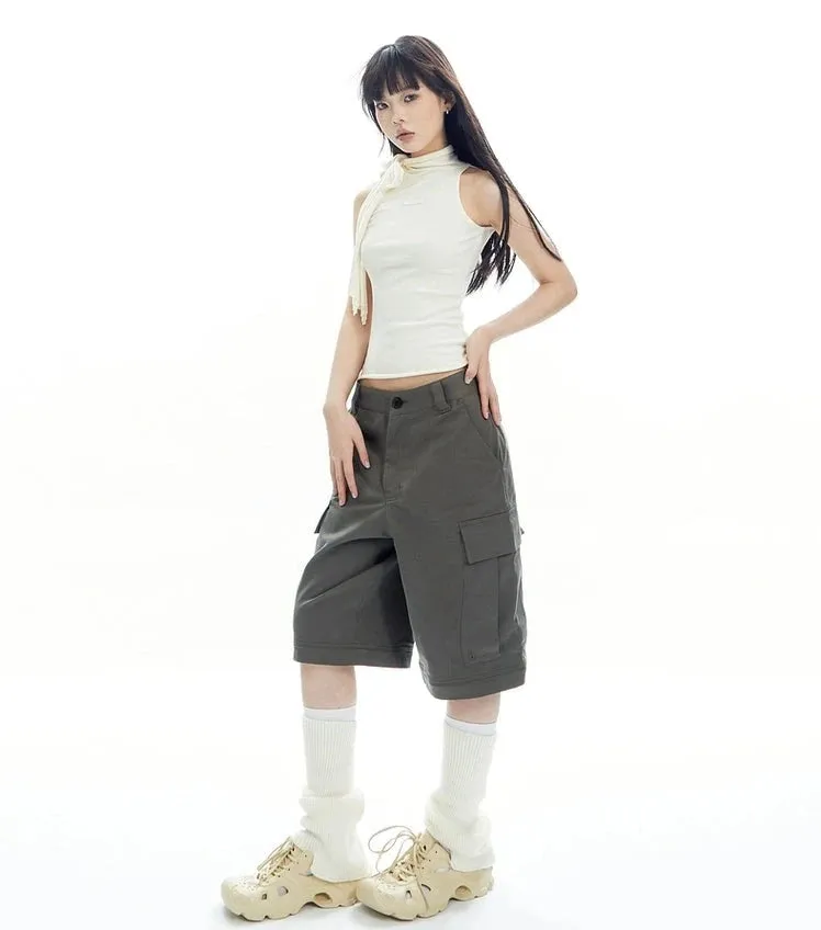 Sleeveless Turtleneck Top with Side Bow Scarf Detail