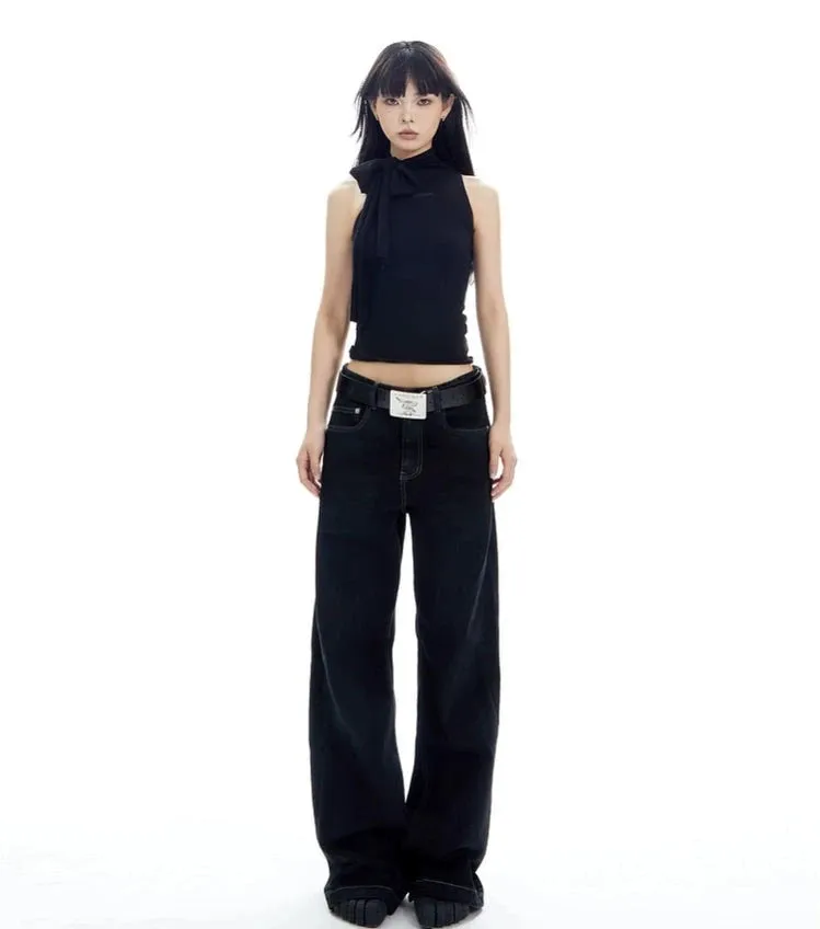 Sleeveless Turtleneck Top with Side Bow Scarf Detail