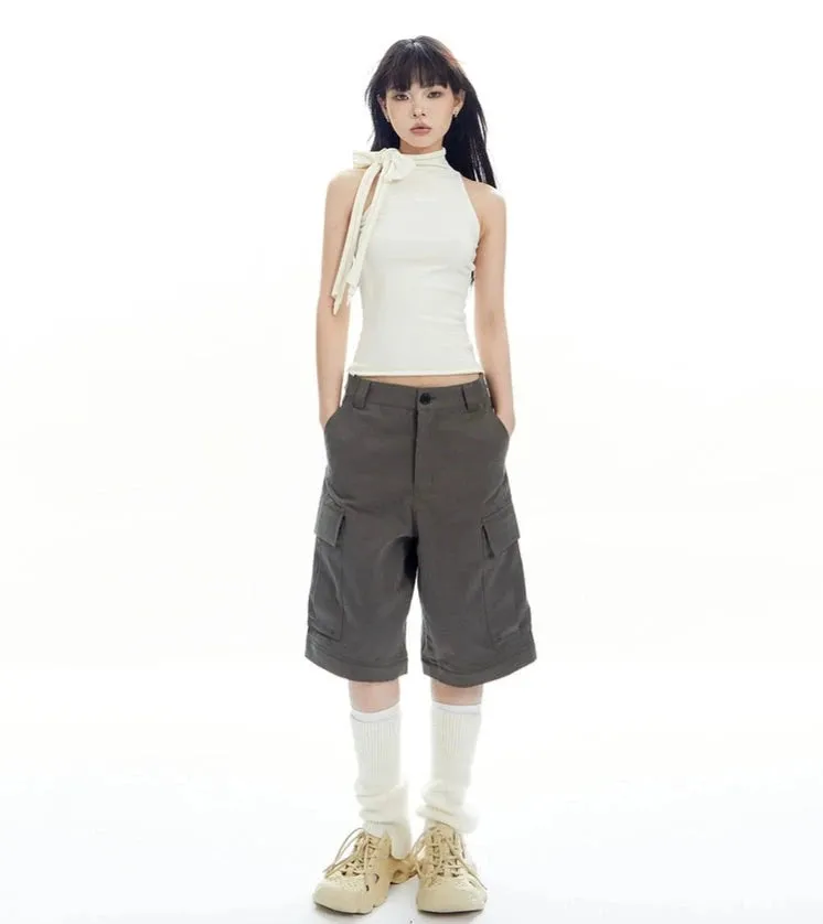 Sleeveless Turtleneck Top with Side Bow Scarf Detail