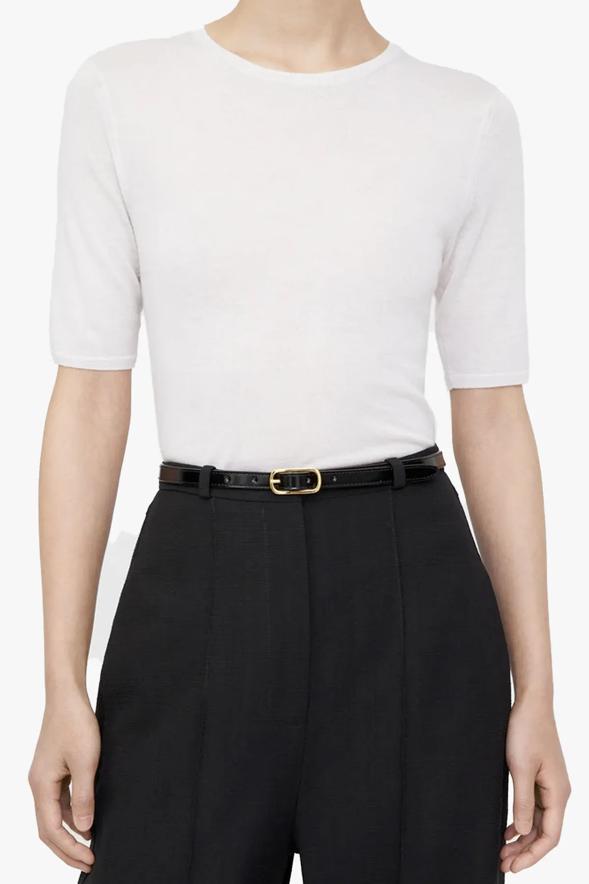 Slim Oval Buckle Leather Belt