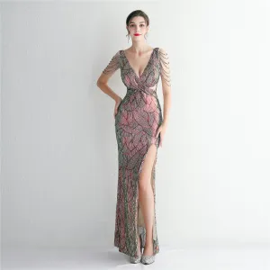 Sparkling Beaded Body-contouring Evening Gown With Elegant Fishtail Dress