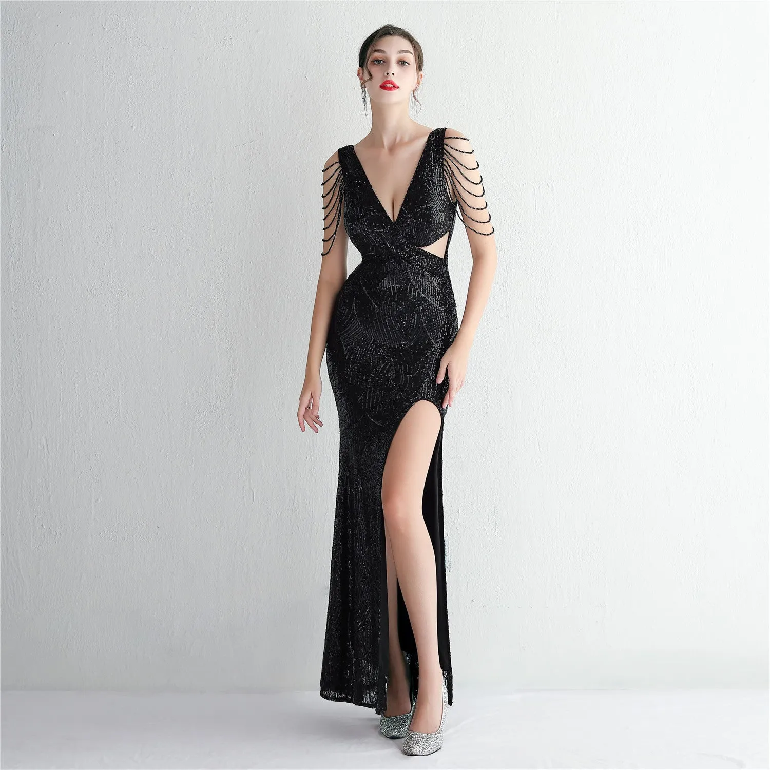 Sparkling Beaded Body-contouring Evening Gown With Elegant Fishtail Dress
