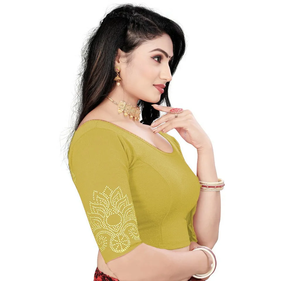 StylesIndia Women's Cotton Lycra Stretchable Stone Work Designer Blouse | Deep U-Back Party Wear Saree Blouse | Festive Ethnic Wear DNO:405
