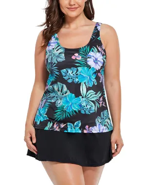Summervivi-Green Tropical Classic Tankini With Skirt