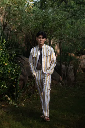 The Terra Tribe Yellow Linen Twill Stripes Country Oversized Jacket