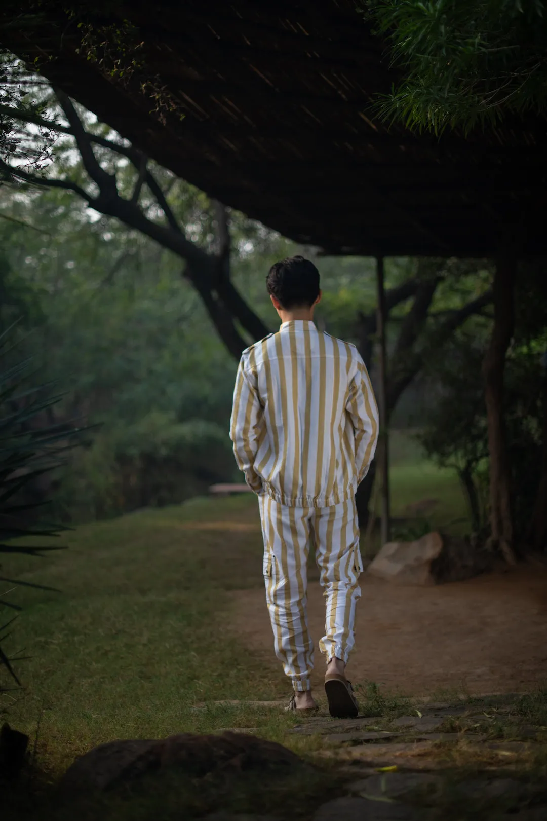 The Terra Tribe Yellow Linen Twill Stripes Country Oversized Jacket