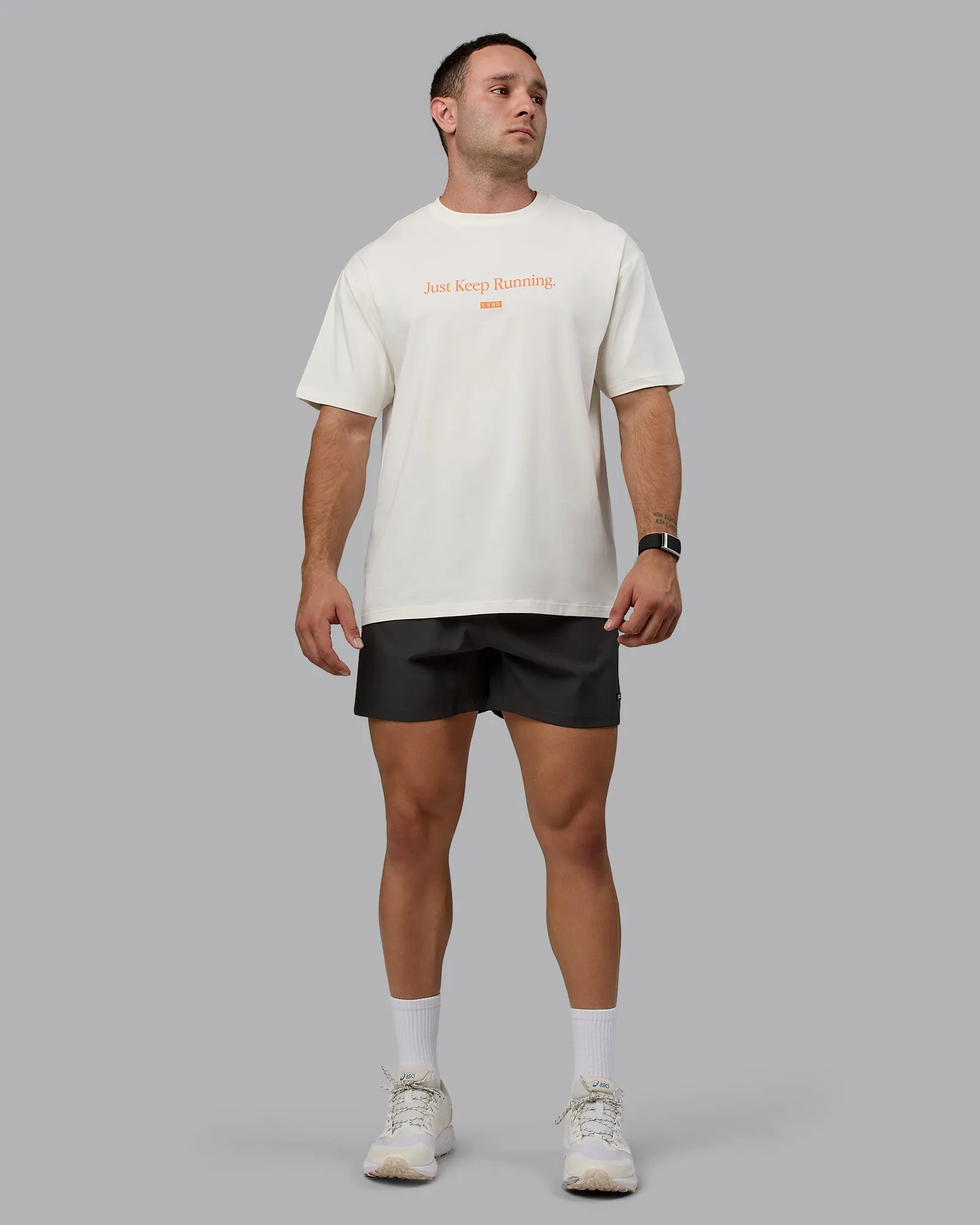 Unisex Just Keep Running FLXCotton Tee Oversize - Off White-Vibrant Orange