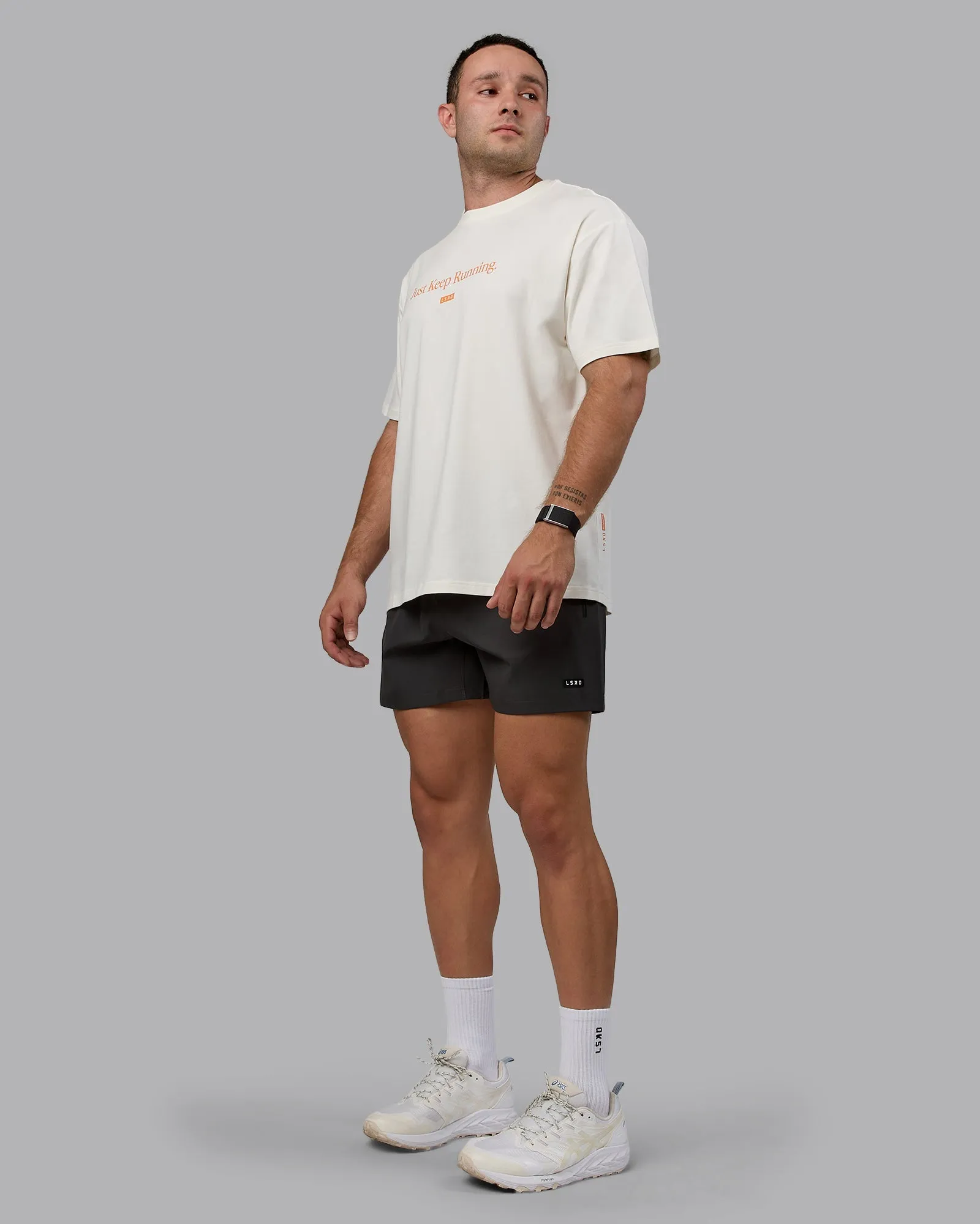 Unisex Just Keep Running FLXCotton Tee Oversize - Off White-Vibrant Orange