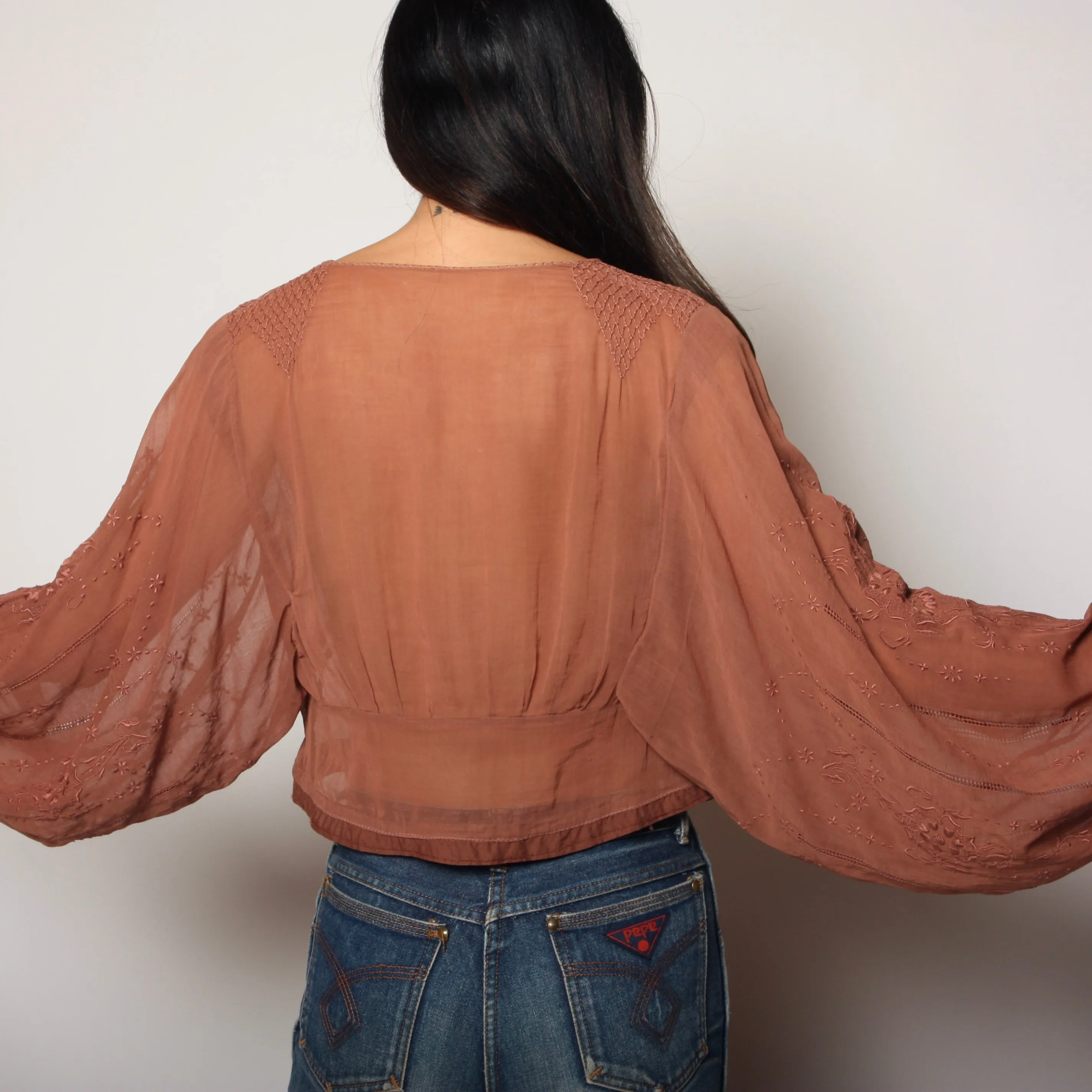 Vintage 30's Romantic Voile Embroidered Poet Blouse