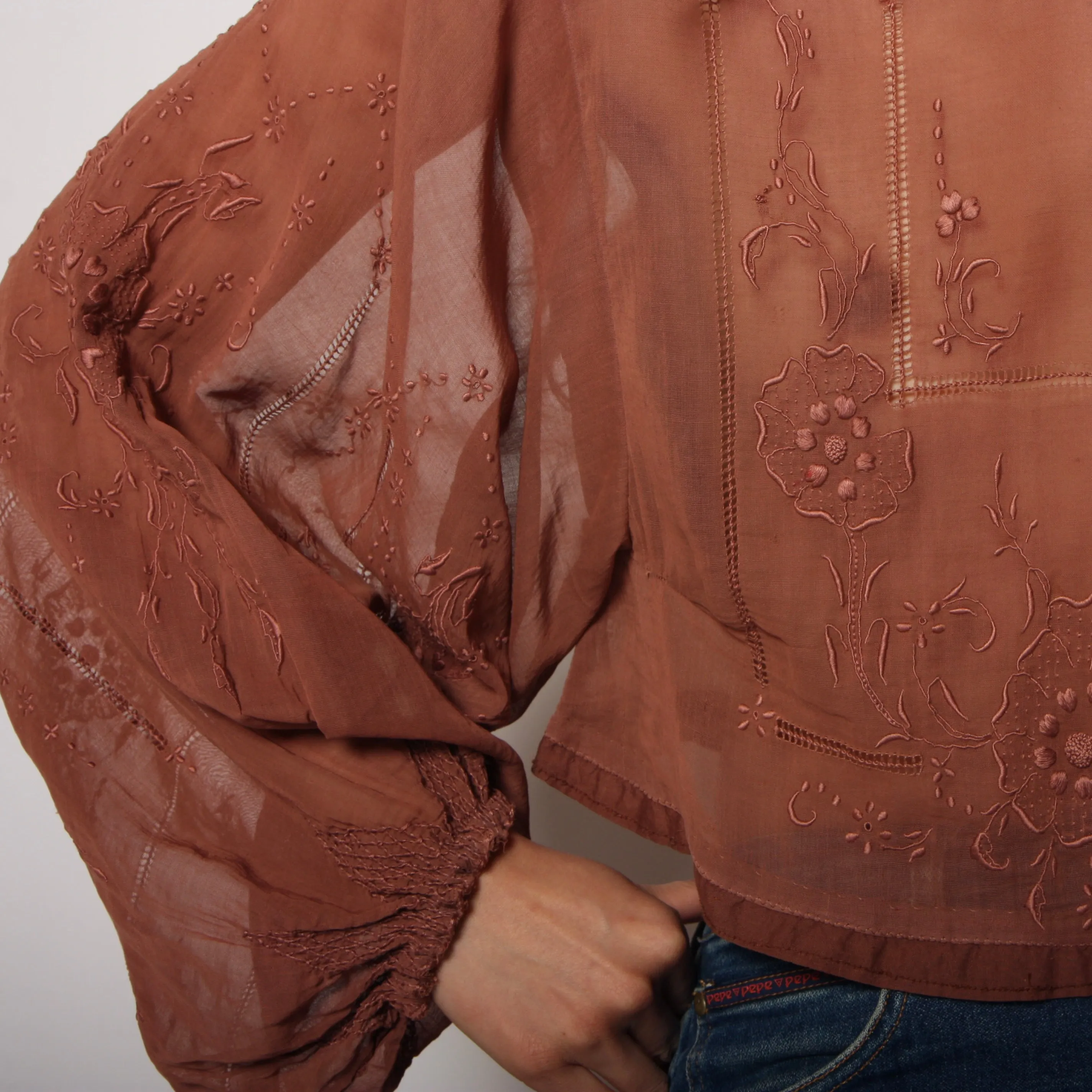 Vintage 30's Romantic Voile Embroidered Poet Blouse