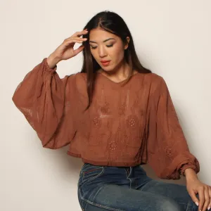 Vintage 30's Romantic Voile Embroidered Poet Blouse