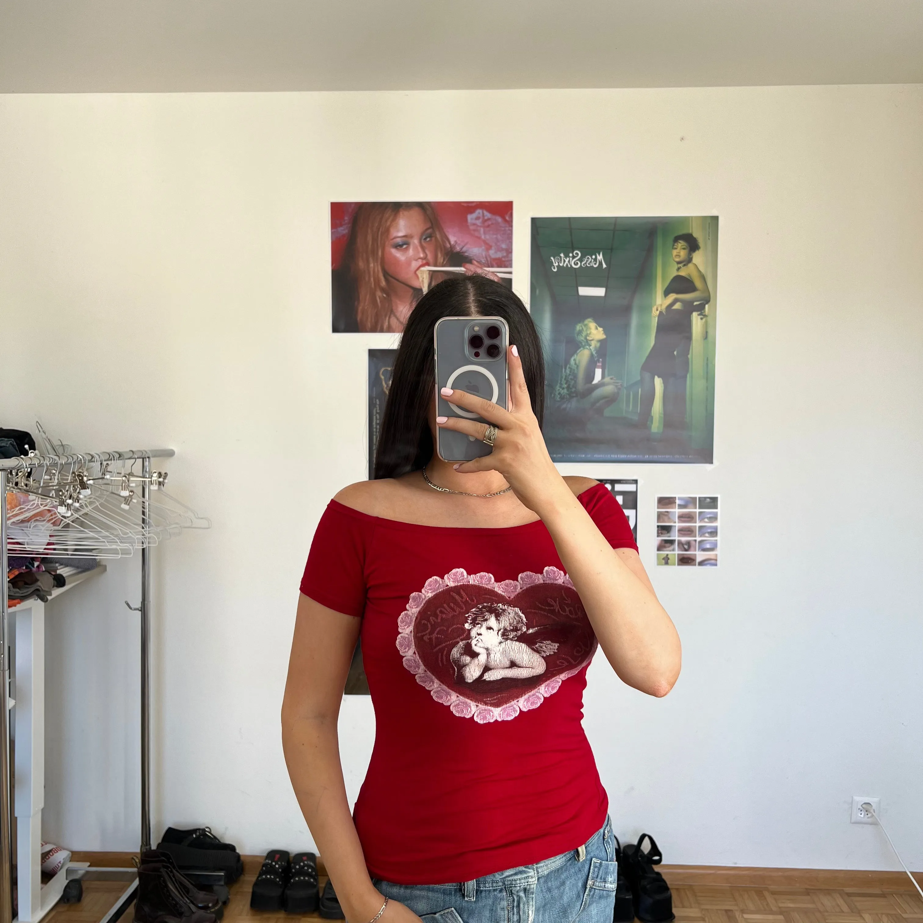 Vintage 90's Romantic Red Cupid Print Top (S/M)