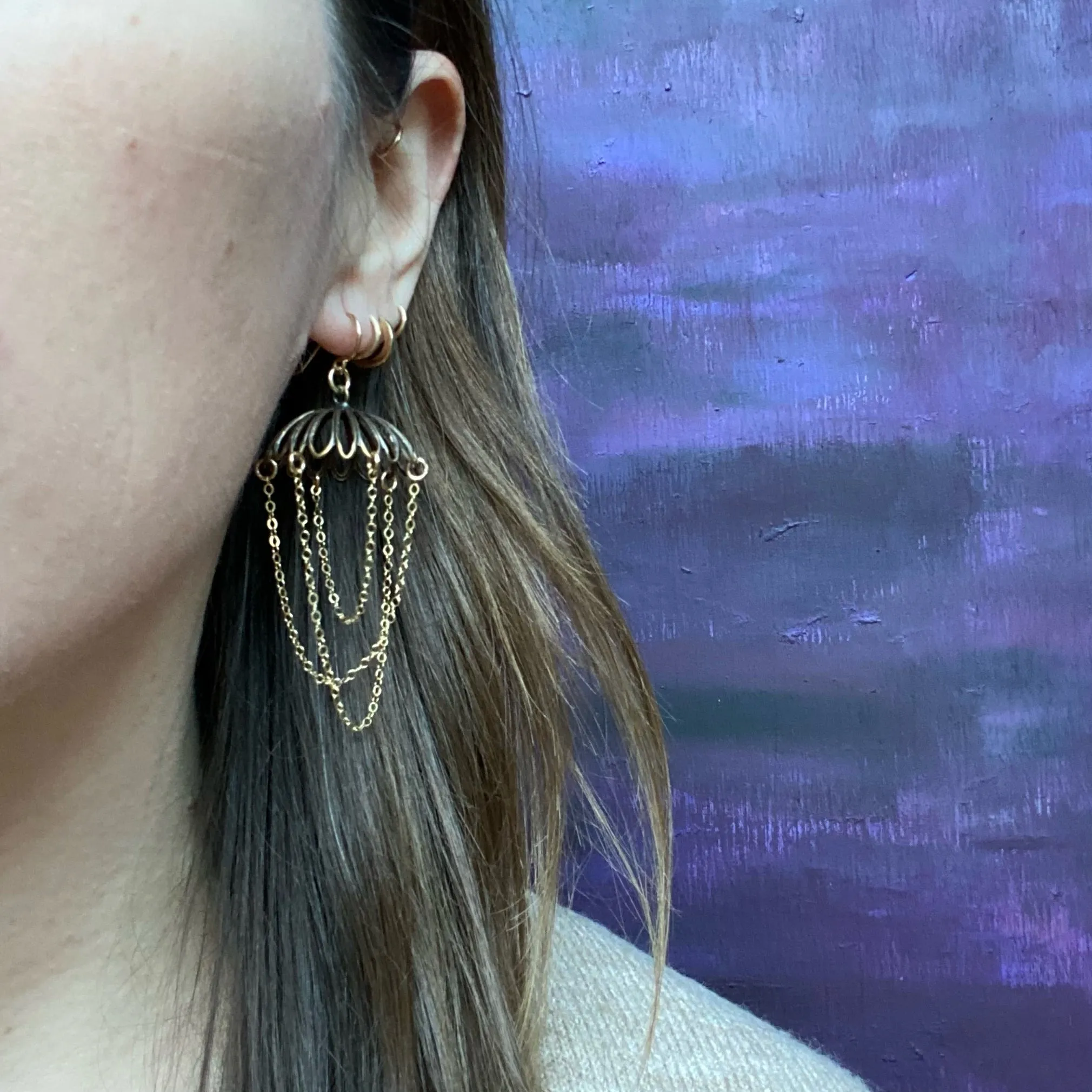 Vintage Brass Chandelier Earrings by Brin