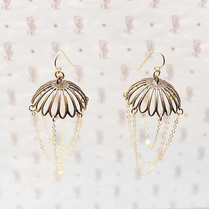 Vintage Brass Chandelier Earrings by Brin