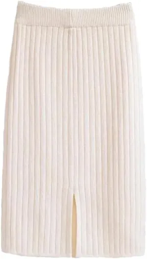 Vsadsau Women's Knitted Midi Skirt Fall Winter Solid Color Elastic Waist A-Line Skirt Pencil Skirts