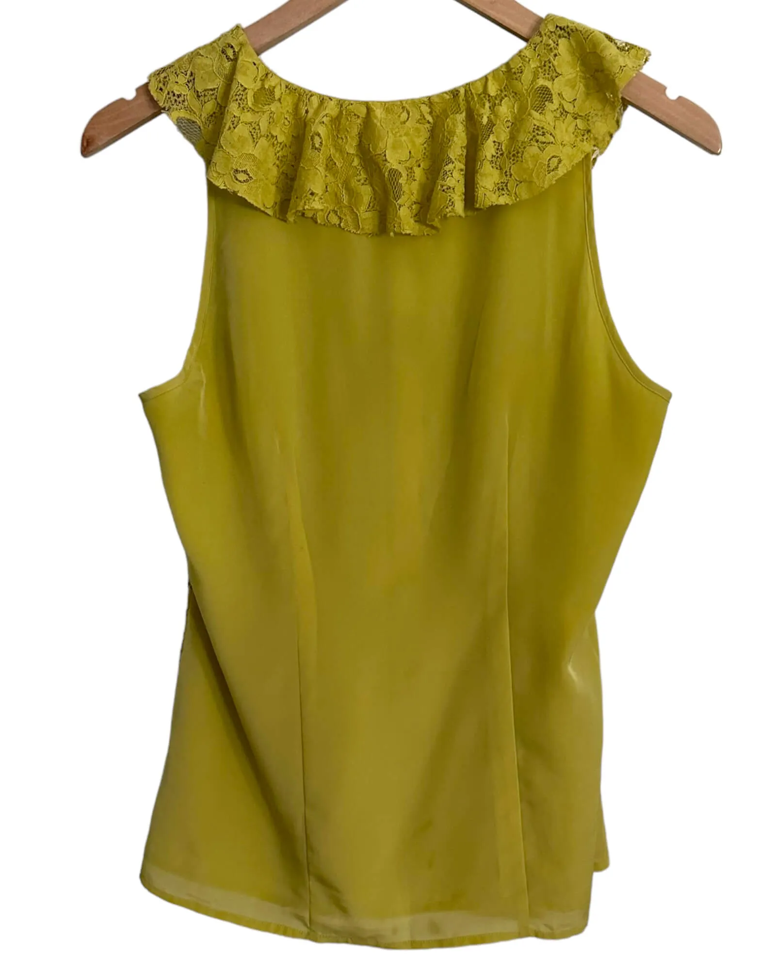 Warm Autumn Citron Ruffle Lace Sleeveless Top