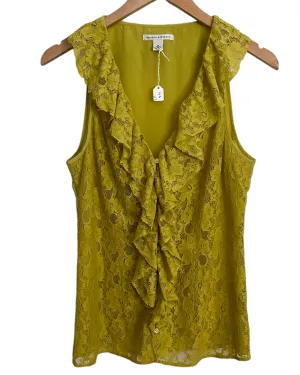 Warm Autumn Citron Ruffle Lace Sleeveless Top