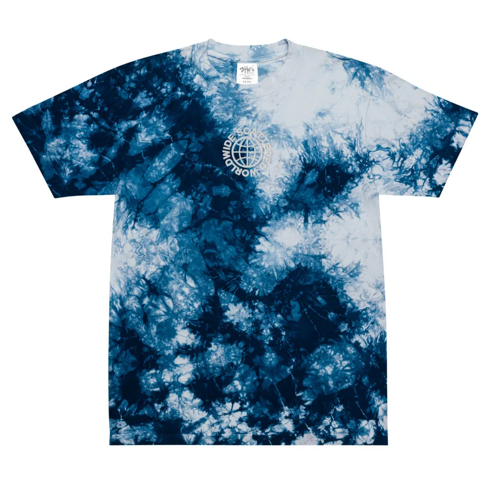 White Embroidered Worldwide Logo Oversized Tie-Dye Shirt