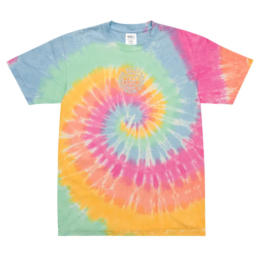 White Embroidered Worldwide Logo Oversized Tie-Dye Shirt