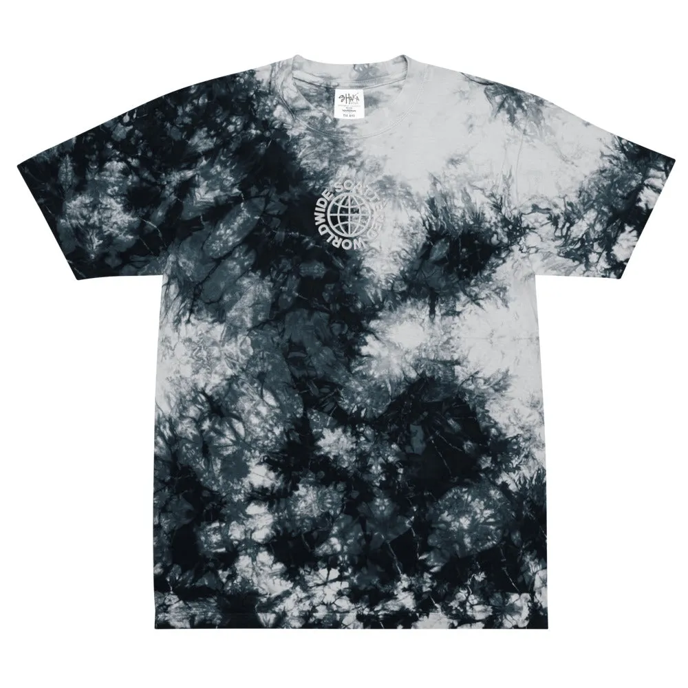 White Embroidered Worldwide Logo Oversized Tie-Dye Shirt