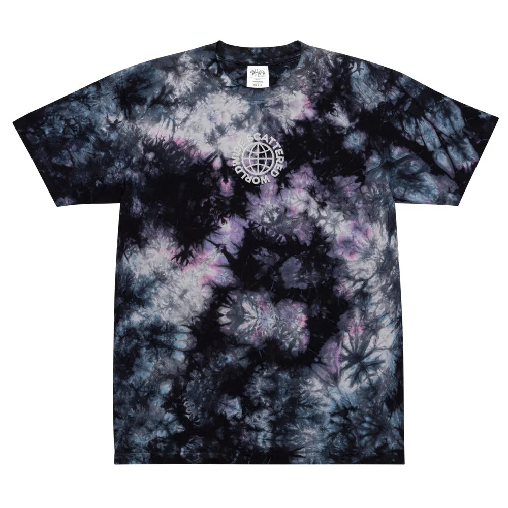 White Embroidered Worldwide Logo Oversized Tie-Dye Shirt