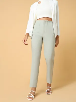 Women Solid Sea Green Formal Trouser