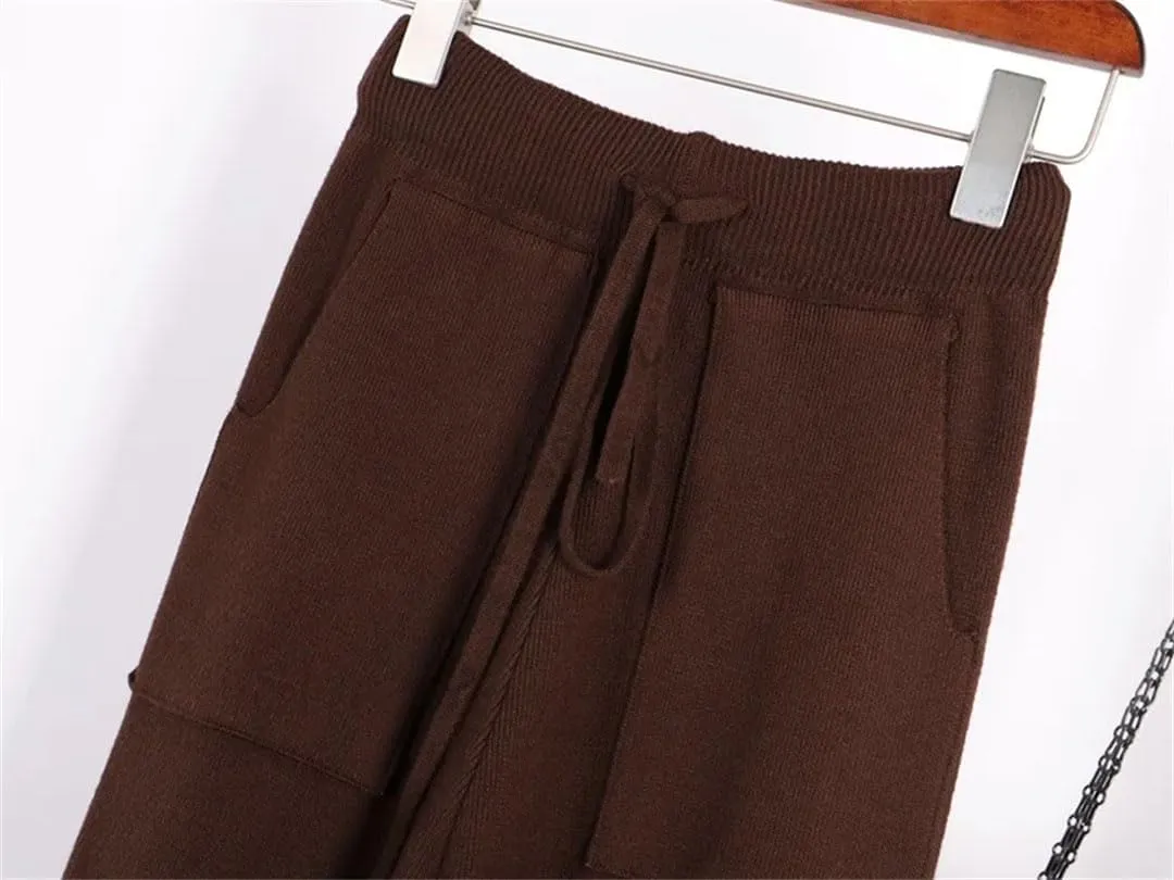 Women's Harem Pants Loose Trousers for Knitted Pants Winter Solid Color Sweater Trousers with Pockets