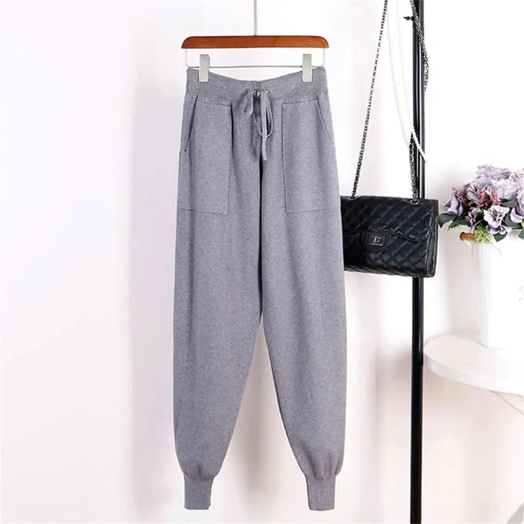 Women's Harem Pants Loose Trousers for Knitted Pants Winter Solid Color Sweater Trousers with Pockets