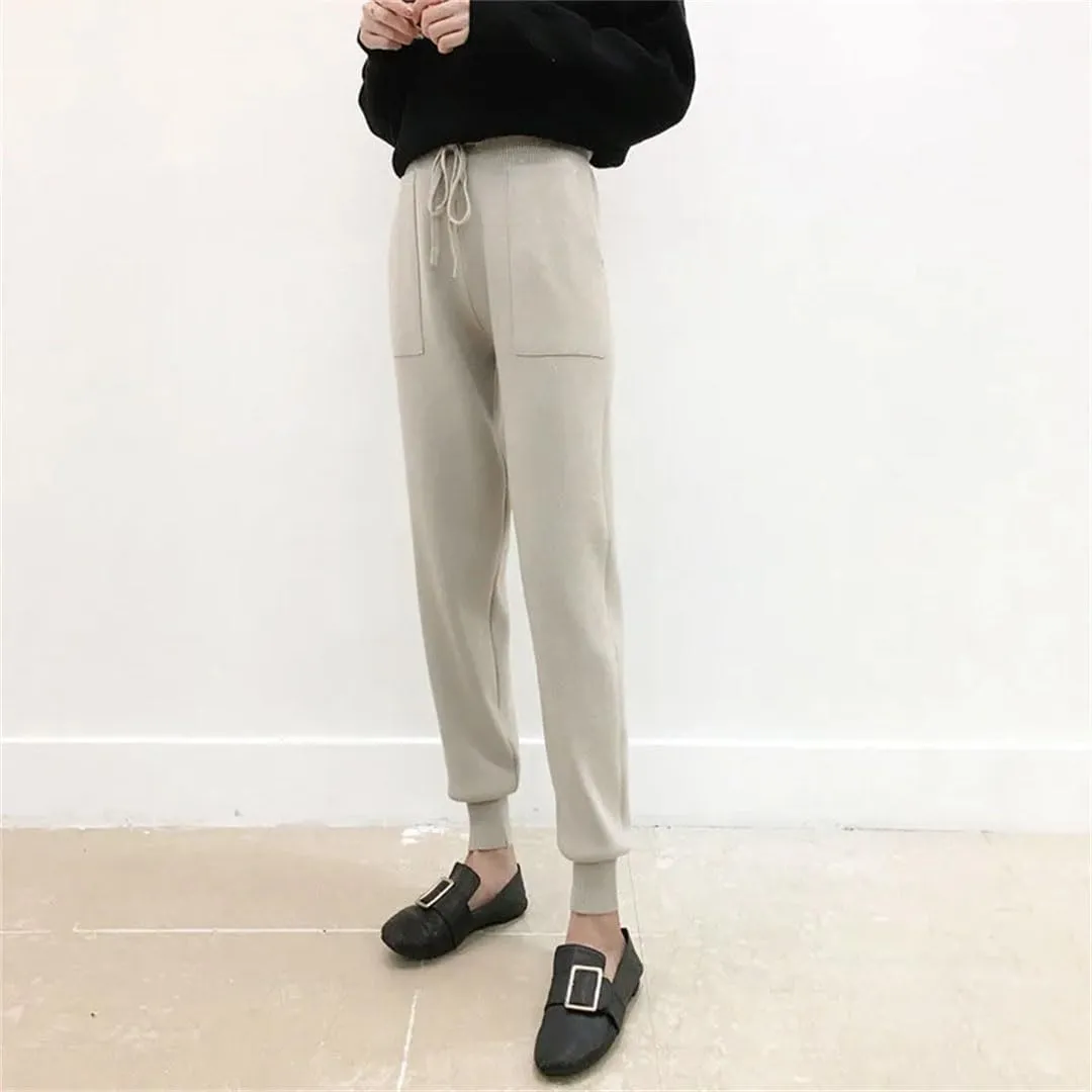 Women's Harem Pants Loose Trousers for Knitted Pants Winter Solid Color Sweater Trousers with Pockets