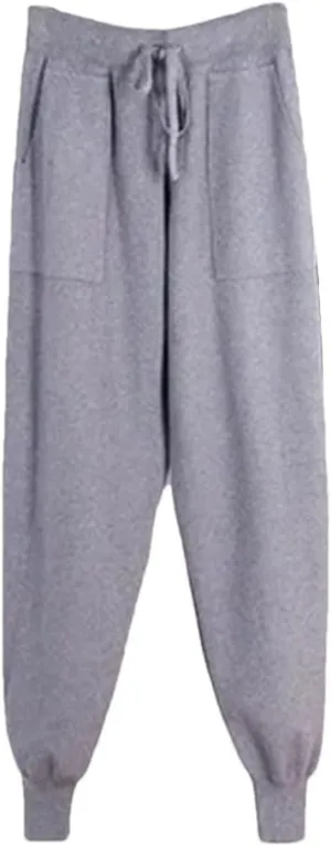 Women's Harem Pants Loose Trousers for Knitted Pants Winter Solid Color Sweater Trousers with Pockets