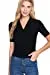 Womens-V Neck Notched Collar Ribbed Knit Top