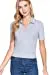 Womens-V Neck Notched Collar Ribbed Knit Top