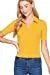 Womens-V Neck Notched Collar Ribbed Knit Top