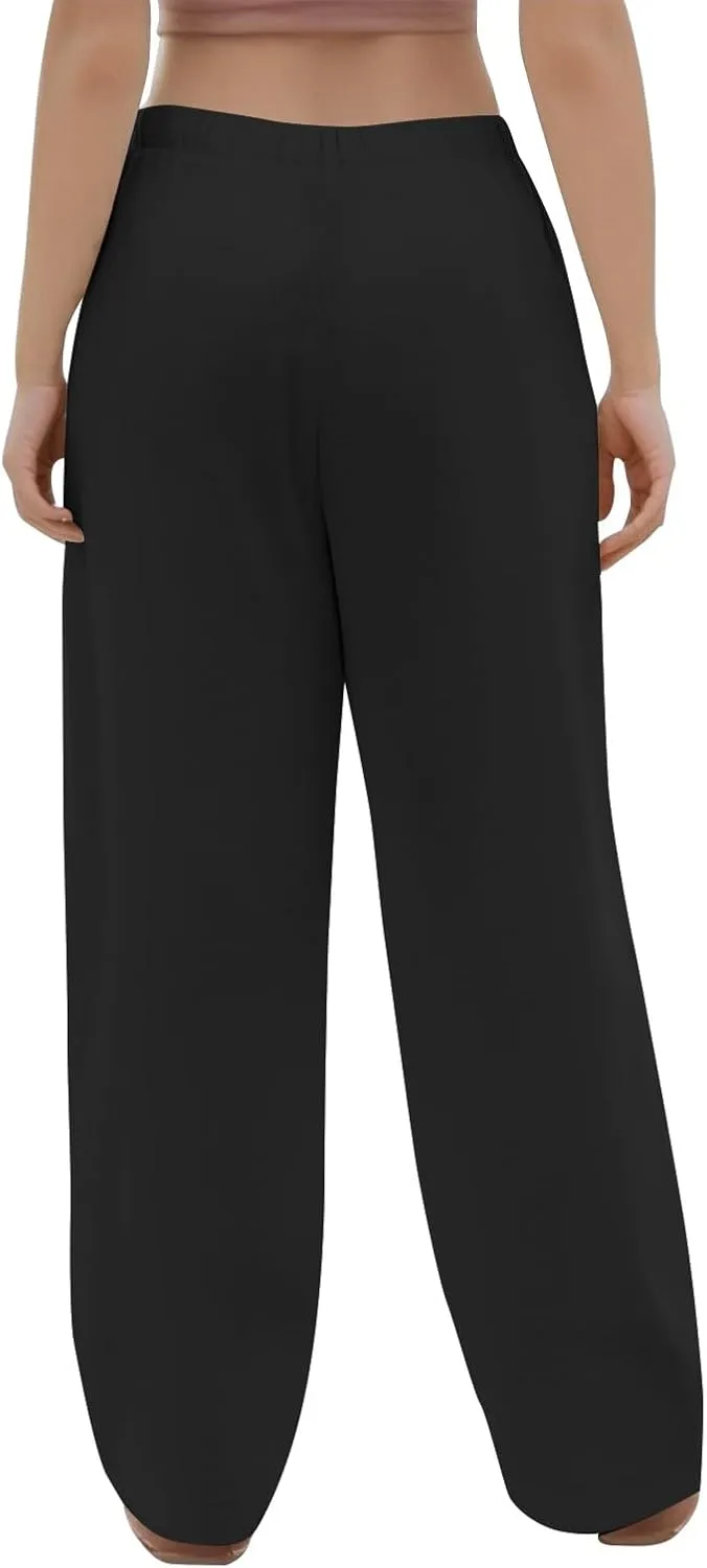 Womens Wide Leg Linen Pants Casual High Waisted Loose Palazzo Pants Summer Flowy Beach Lounge Trousers with Pockets