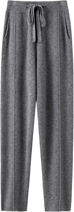 Women's Winter Knitted Harem Pants High Waist Drawstring Loose Warm Wear Trousers