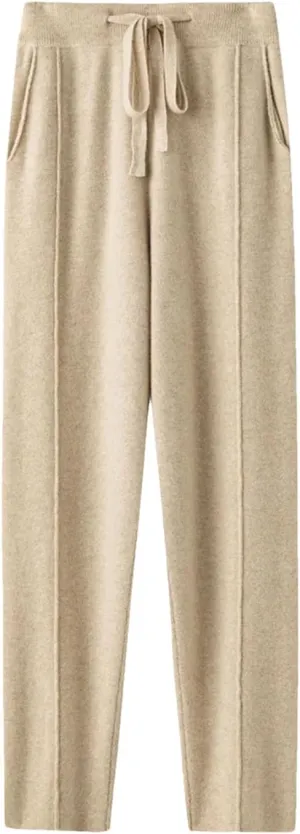 Women's Winter Knitted Harem Pants High Waist Drawstring Loose Warm Wear Trousers