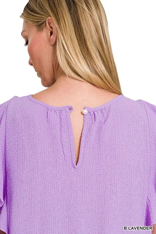 Woven Bubble Airflow Flutter Sleeve Top - Zenana