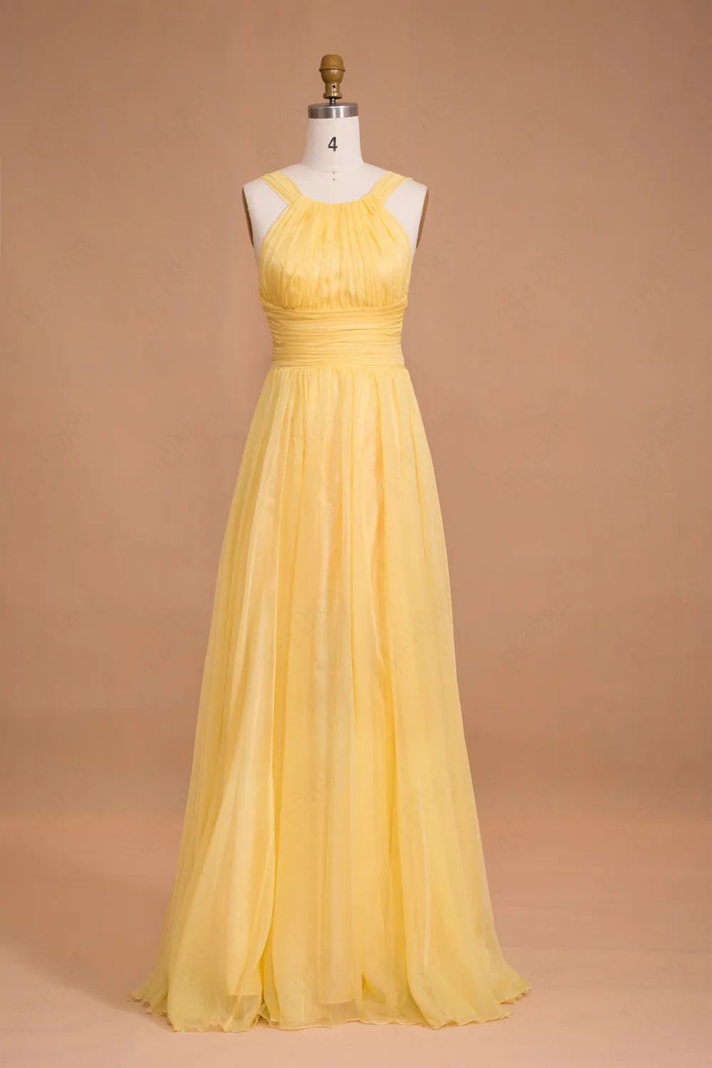 Yellow Long Chiffon Prom Dresses Bridesmaid Dresses