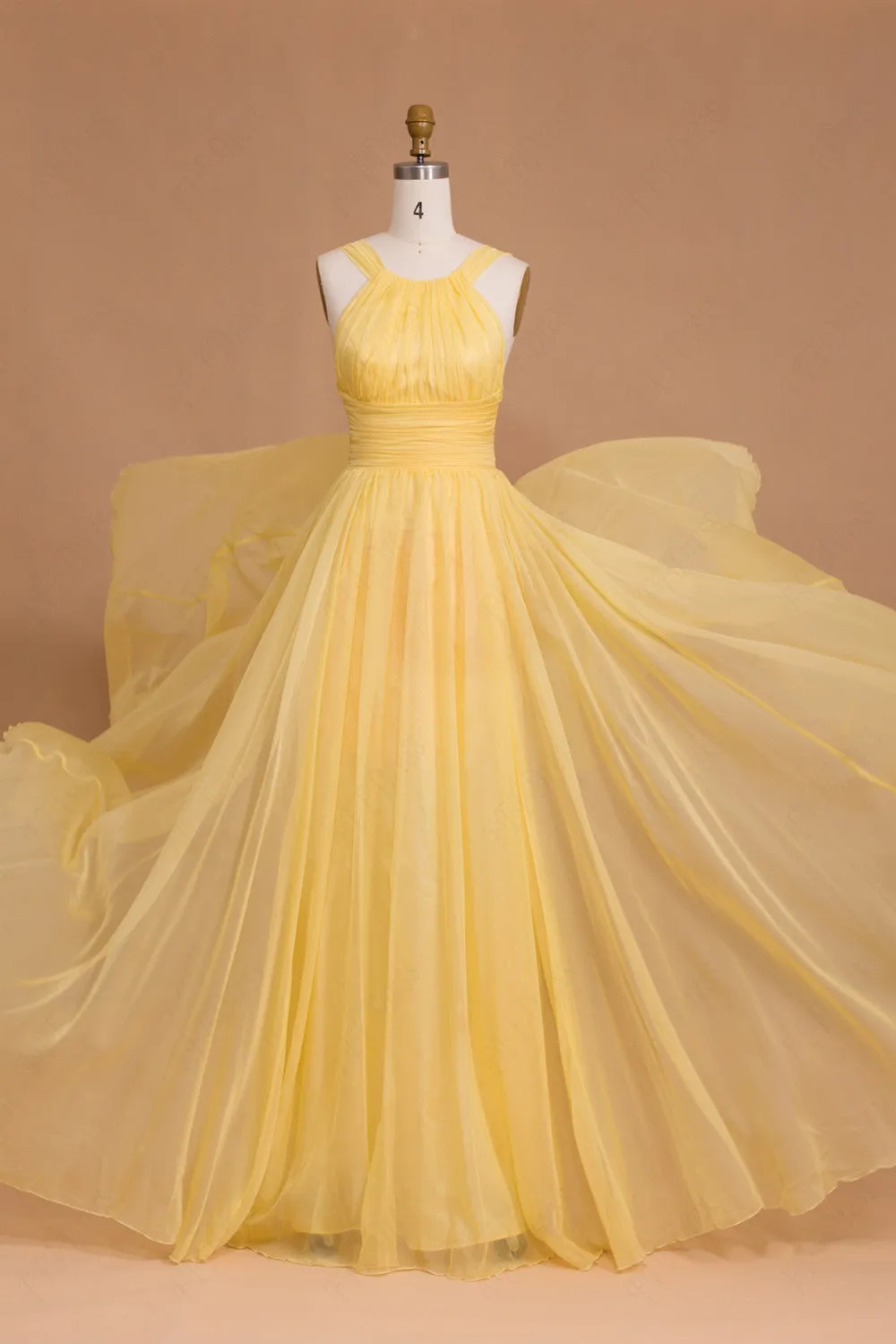 Yellow Long Chiffon Prom Dresses Bridesmaid Dresses