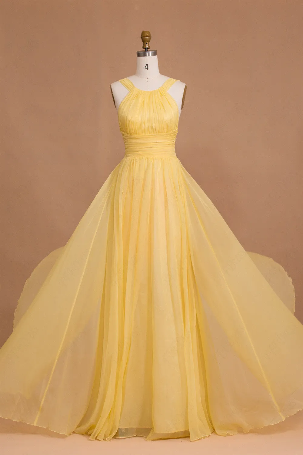 Yellow Long Chiffon Prom Dresses Bridesmaid Dresses