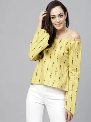 Yellow Off Shoulder Full Sleeve Cotton Top